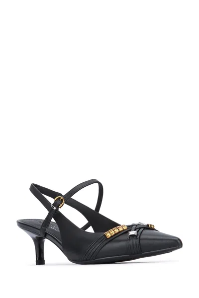 Pinko Gloria 18 Leather Pumps With Metal Lettering Detail In Black