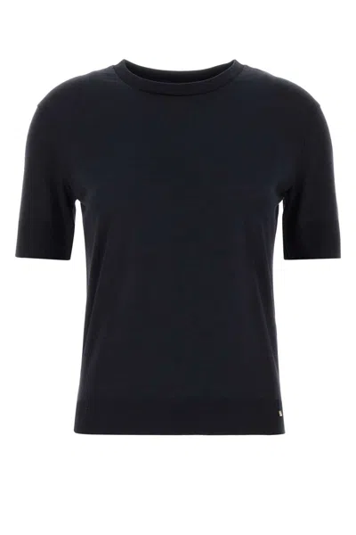 Herno Black Crewneck T-shirt With Logo Plaque On The Front In Cotton Blend Woman In Blue