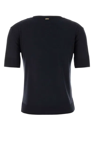Herno Black Crewneck T-shirt With Logo Plaque On The Front In Cotton Blend Woman In Blue