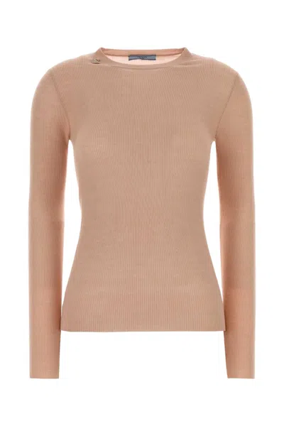 Prada Wool Sweater Long Sleeves Crew Neck Ribbed In Brown