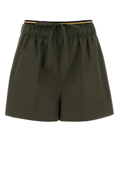 Prada Double Layer Elastic Shorts In Green