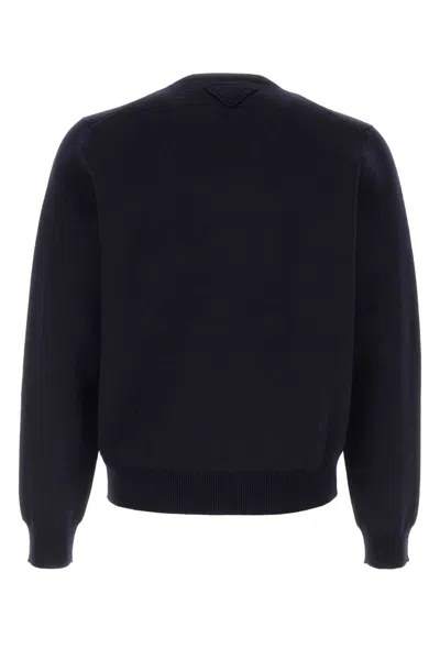 Prada Navy Blue Logo Sweaters In Black
