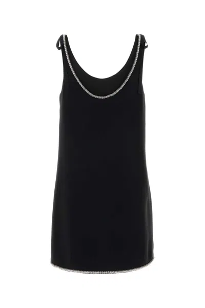 Prada Womens Black Crystal-embellished Scoop-neck Woven Mini Dress In Black