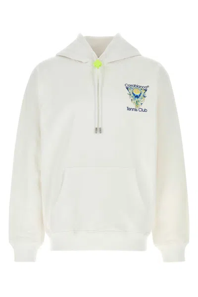 Casablanca Tennis Club Logo-print Hooded Cotton Sweatshirt In White