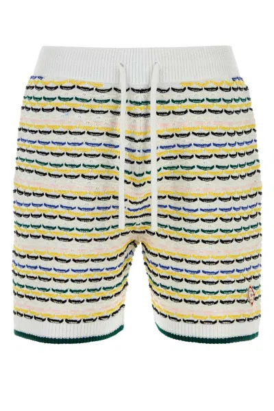 Casablanca Men White Crochet Cotton Tuck Stitch Shorts In Multi