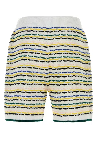 Casablanca Men White Crochet Cotton Tuck Stitch Shorts In Multi