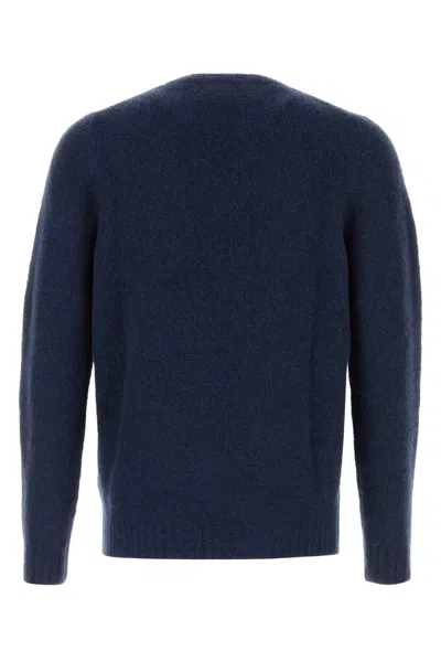 Fedeli Navy Blue Stretch Wool Blend Sweater In Blue