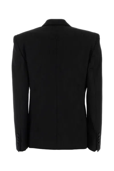 Stella Mccartney Oversized Double-breasted Moire-trimmed Wool-blend Blazer In Black