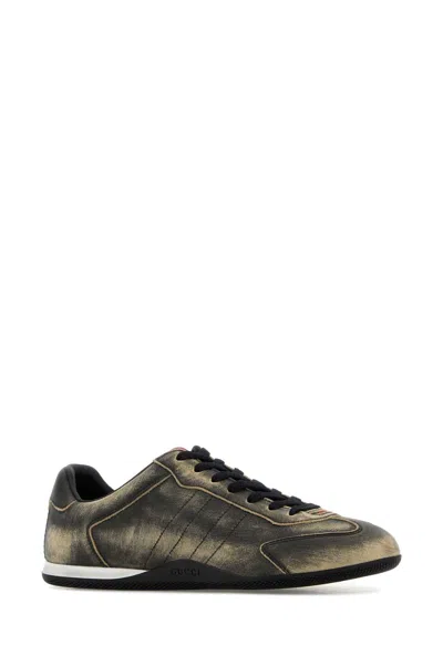 Gucci Leather Shift Sneakers Low Top Rubber Sole In Green