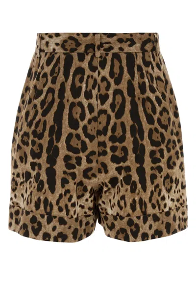 Dolce & Gabbana High Waist Leopard Stretch Drill Shorts In Brown