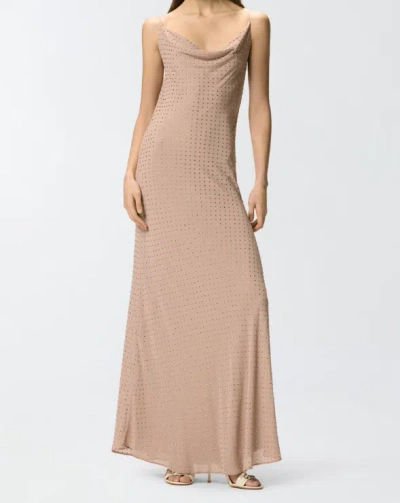Pinko Beige Long Dress With Draped Neckline And Open Back In Tech Fabric Woman In Gray