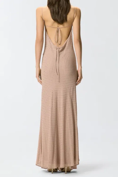 Pinko Beige Long Dress With Draped Neckline And Open Back In Tech Fabric Woman In Gray