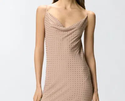 Pinko Beige Long Dress With Draped Neckline And Open Back In Tech Fabric Woman In Gray