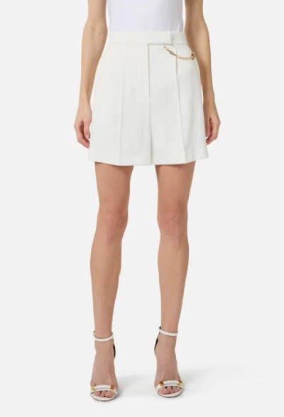 Elisabetta Franchi White Shorts With Chain Detail On The Front And Front Concealed Closure In Viscose Stretch Woman