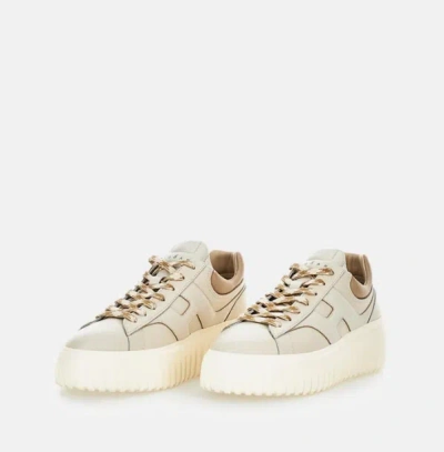 Hogan H-stripes Smooth Leather Sneakers In Neutral