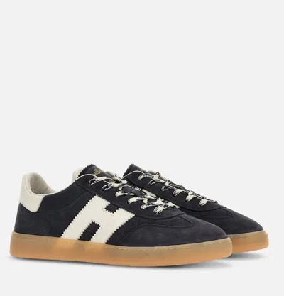 Hogan Navy Suede Leather H Sneakers In Black