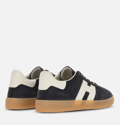 Hogan Navy Suede Leather H Sneakers In Black