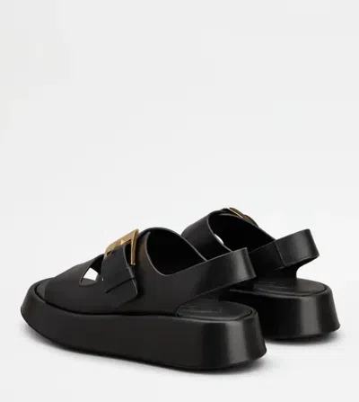 Tod's Leather Sandals With Double Strap And Maxi Buckle In Black