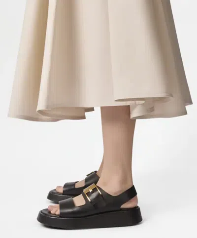 Tod's Leather Sandals With Double Strap And Maxi Buckle In Black