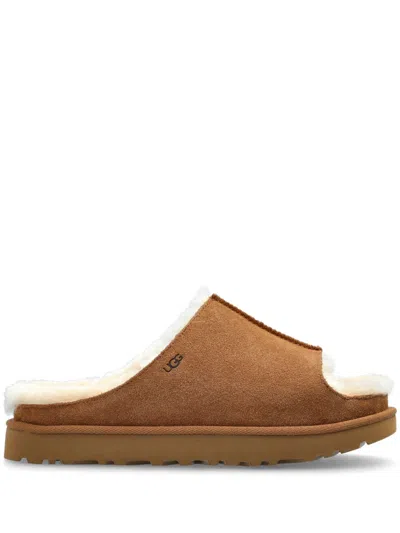 Ugg Suede Slippers With Embossed-logo In Brown