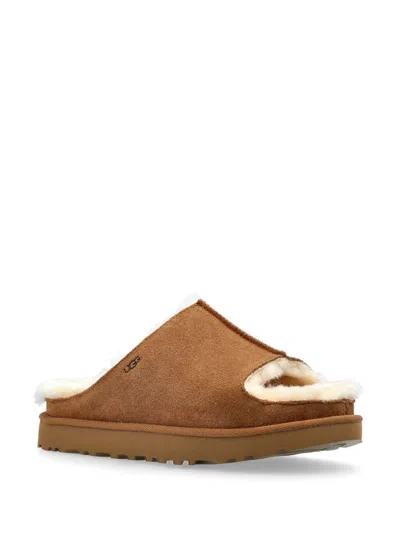 Ugg Suede Slippers With Embossed-logo In Brown