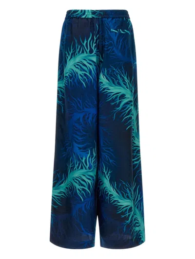 F.r.s . Printed Silk Trousers In Blue