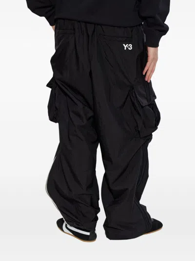 Y-3 Cargo Trousers Elasticated Cuffs Multiple Pockets Stripe In Black