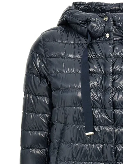 Herno Women Blue Down Jacket With Drawstring Hood And Logo Detail On The Drawstring In Tech Fabric W In Blue