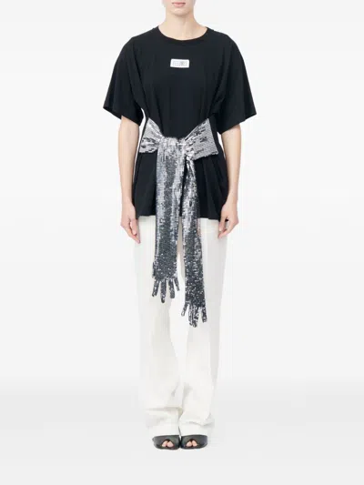 Mm6 Maison Margiela Short-sleeve Black T-shirt With Disco-style Gloves