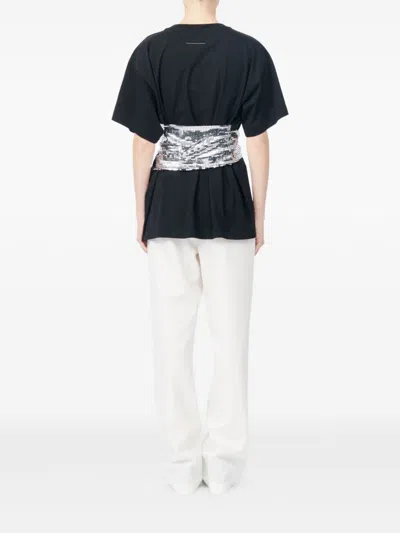 Mm6 Maison Margiela Short-sleeve Black T-shirt With Disco-style Gloves