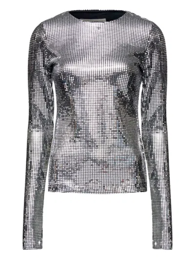 Mm6 Maison Margiela Metallic Long-sleeve T-shirt In Silver