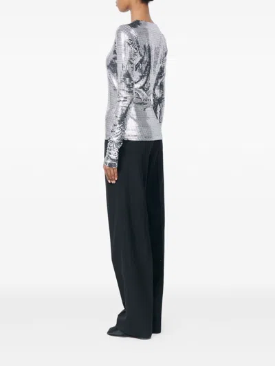 Mm6 Maison Margiela Metallic Long-sleeve T-shirt In Silver
