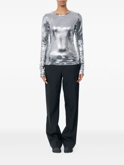 Mm6 Maison Margiela Metallic Long-sleeve T-shirt In Silver