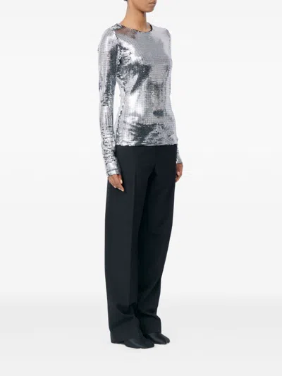 Mm6 Maison Margiela Metallic Long-sleeve T-shirt In Silver