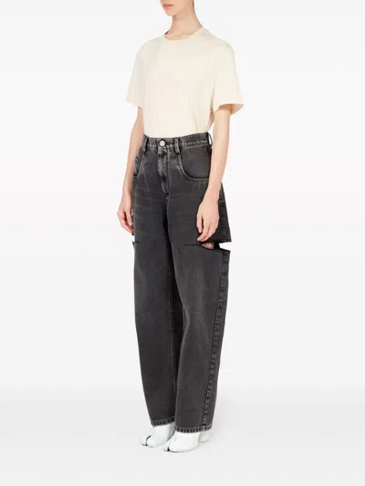 Maison Margiela Black Five-pocket Style Jeans With Rips In Cotton Denim Woman