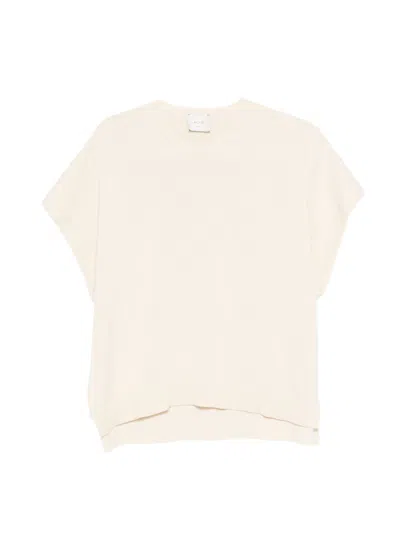 Alysi Beige Crew Neck Short Sleeves T-shirt In White