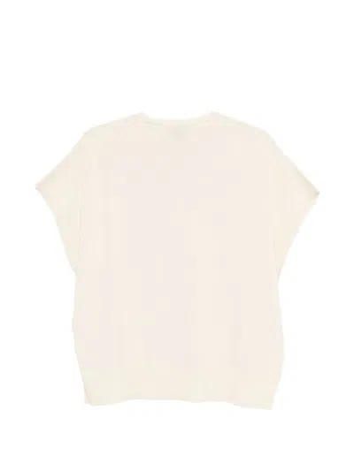 Alysi Beige Crew Neck Short Sleeves T-shirt In White
