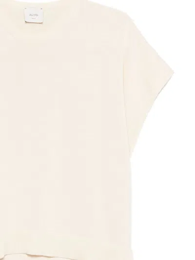 Alysi Beige Crew Neck Short Sleeves T-shirt In White