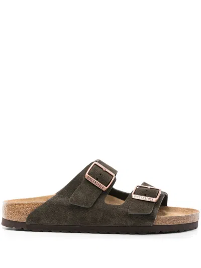 Birkenstock Arizona Slippers With Cork Midsole And Suede Upper In Brown