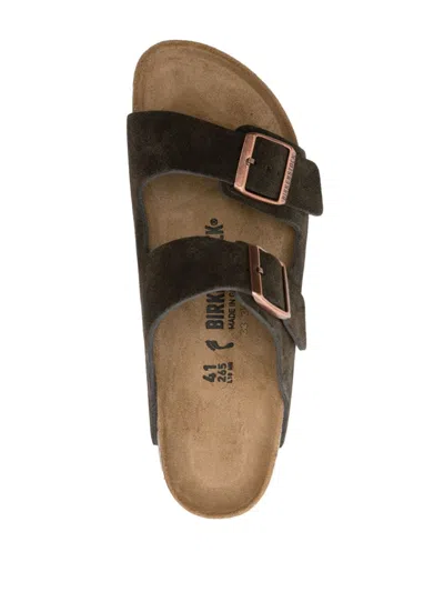 Birkenstock Arizona Slippers With Cork Midsole And Suede Upper In Brown