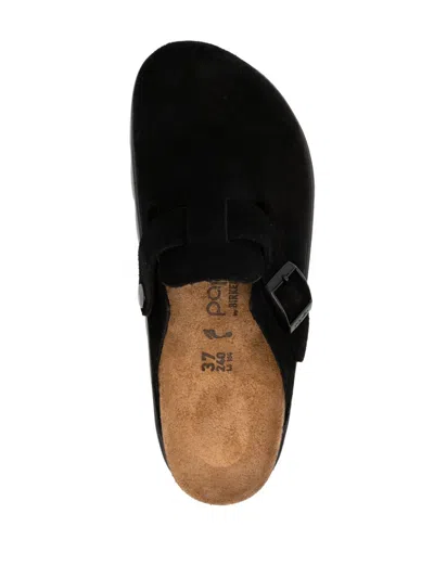 Birkenstock Boston Chunky Suede Leather Sandal In Black In Nero