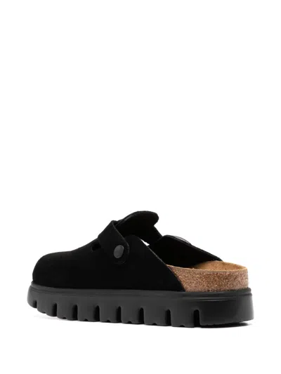 Birkenstock Boston Chunky Suede Leather Sandal In Black In Nero