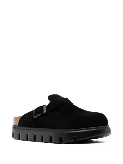 Birkenstock Boston Chunky Suede Leather Sandal In Black In Nero