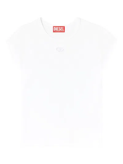 Diesel Women White T-shirt With Logo On The Front And Ribbed Design In Cotton Woman