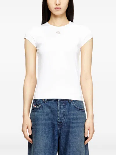 Diesel Women White T-shirt With Logo On The Front And Ribbed Design In Cotton Woman