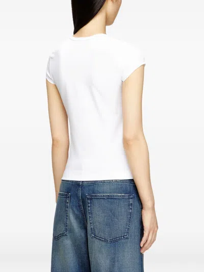 Diesel Women White T-shirt With Logo On The Front And Ribbed Design In Cotton Woman