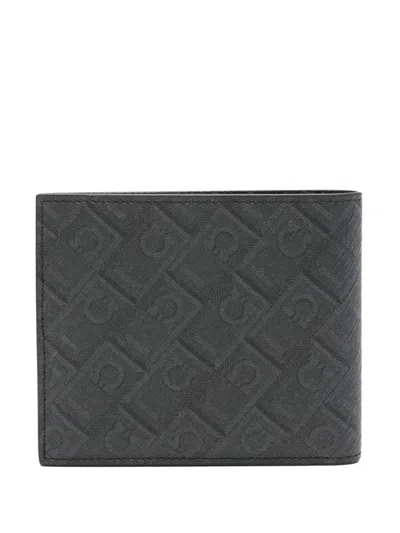 Ferragamo Monogram-pattern Bi-fold Wallet In Black