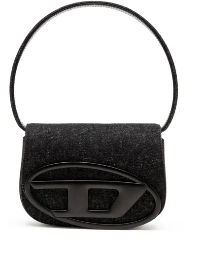 Diesel Shoulder Bag With Flap And Foldable Handle In Black