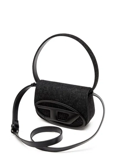 Diesel Shoulder Bag With Flap And Foldable Handle In Black