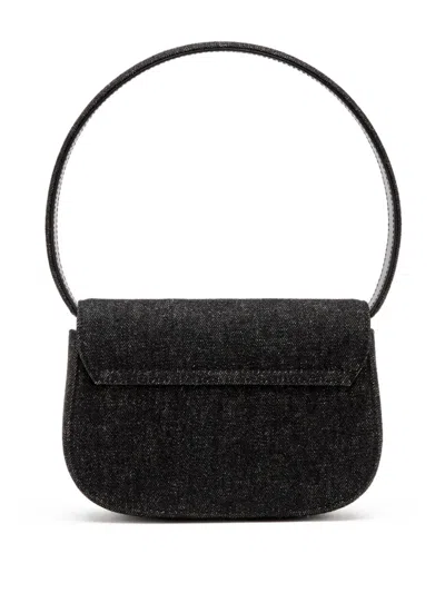 Diesel Shoulder Bag With Flap And Foldable Handle In Black